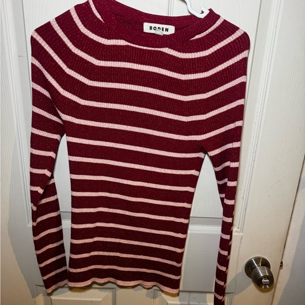 Boden Red Fitted Long Sleeve Ribbed Tee